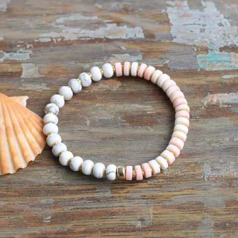 6mm Howlite & Conch Shell Rondelle