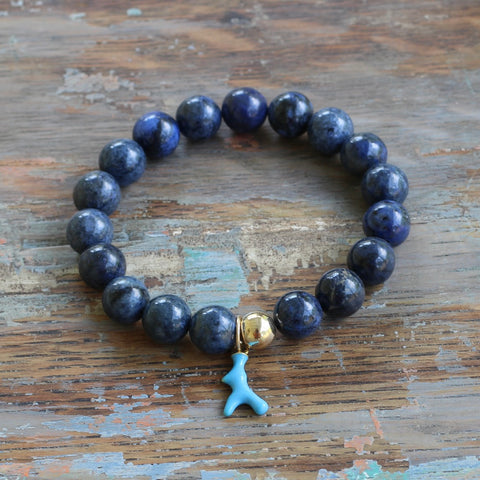 10mm Dumoriterite with Blue Coral Charm