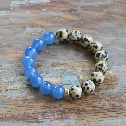 10mm Blue Agate & Dalmation Jasper Bracelet