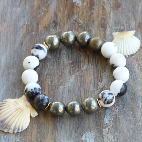 10mm Pyrite and Zebra Jasper Bracelet