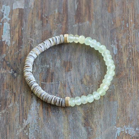 6mm Prehnite & Shell Bracelet