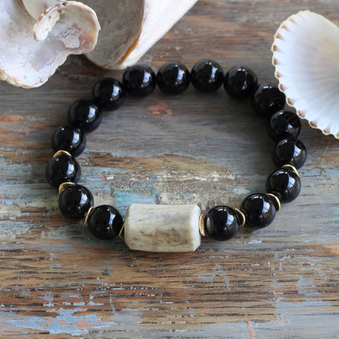 Black Agate with Naturally Shed Antler Bead