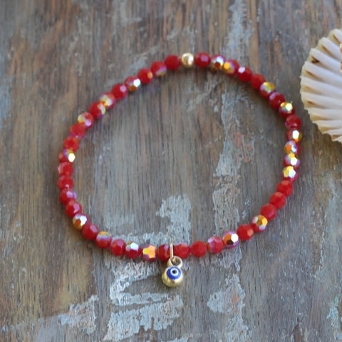 4mm Red Swarovski Crystals with Evil Eye