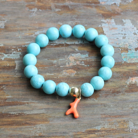 10mm Magnesite Bracelet with Coral Charm