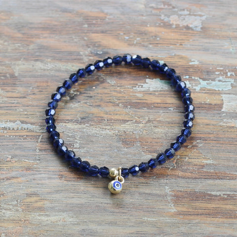 Navy Swarovski Crystal Bracelet with Evil Eye