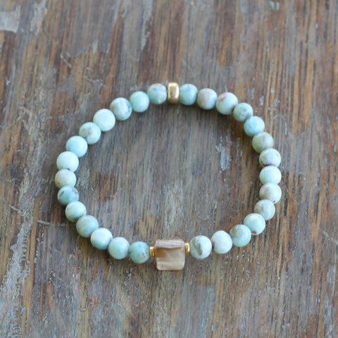 6mm Larimar Bracelet with Shell