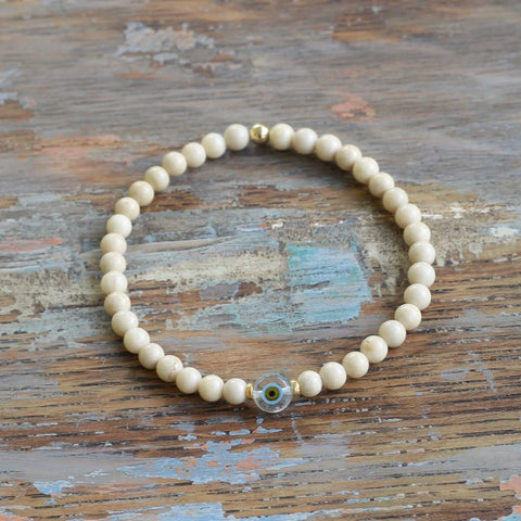 4mm Riverstone Bracelet with Evil Eye