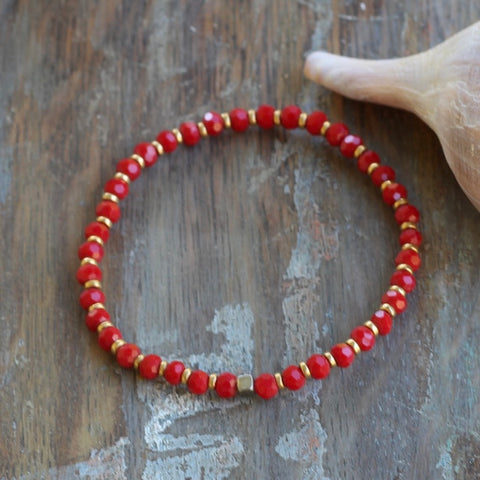 4mm Faceted Red Crystal Bracelet