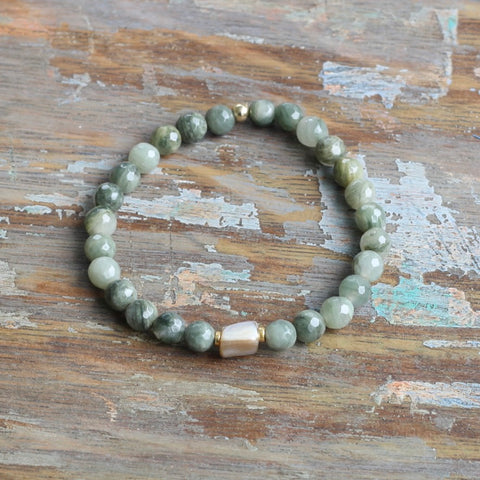 6mm Faceted Seaweed Quartz with Shell