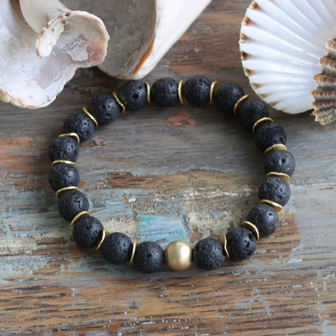 8mm Lava Stone with Gold Rondelles