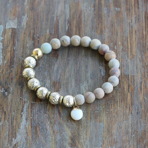 8mm Silver Lava Bead Bracelet with Matte Jasper