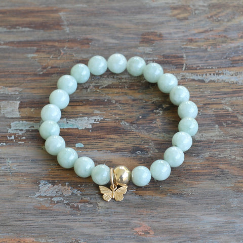 8mm Jade Bracelet with Gold Butterfly