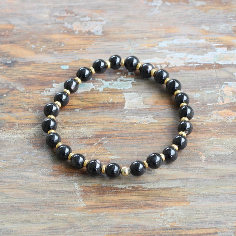 6mm Black Agate Bracelet with Spacers