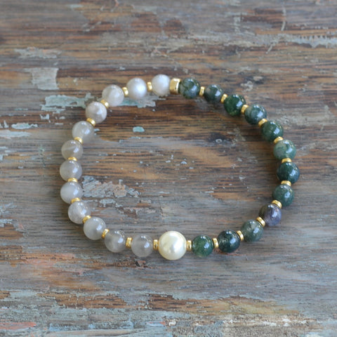 6mm Moss Agate & Labradorite Bracelet