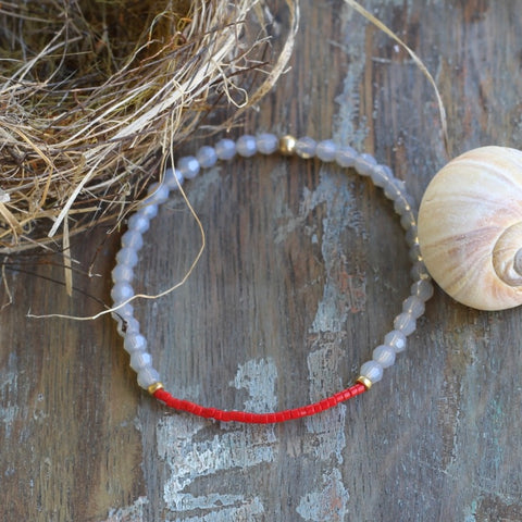 4mm Gray Swarovski Crystal with Red Seed Beads