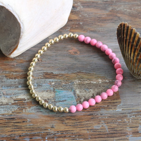 4mm Pink Magnesite Bracelet with 14 kt Gold-Filled Beads