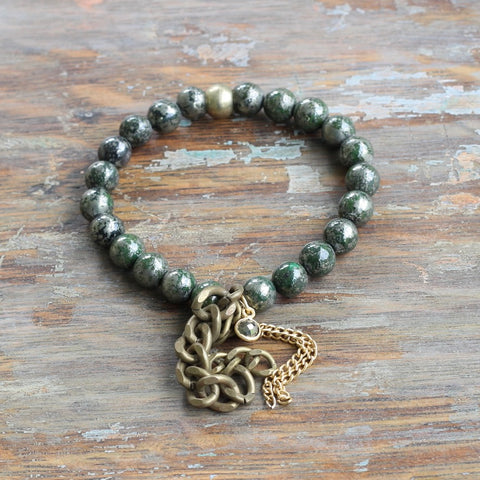 8mm Green Pyrite Inclusion Bracelet with Tassel & Pyrite Charn