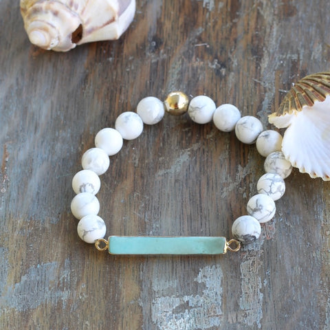 8mm Howlite Bracelet with Turquoise Bar