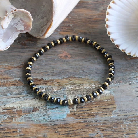 4mm Faceted Black Agate with Rondelle