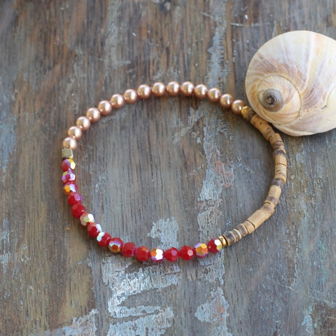 4mm Swarovski, Pearl and Wood Bracelet