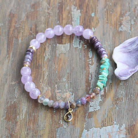 Amethyst, Turquoise and Quahog Mixed Bracelet