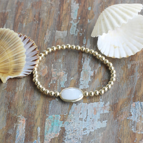 14 Kt Gold-Filled Bracelet with White Agate