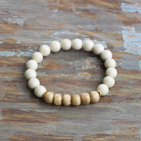 8mm Riverstone Bracelet with Bone