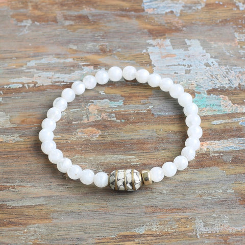 6mm Moonstone Bracelet with Nepalese Shell Bead