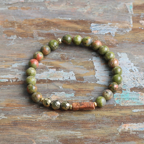 6mm Unakite with Pyrite