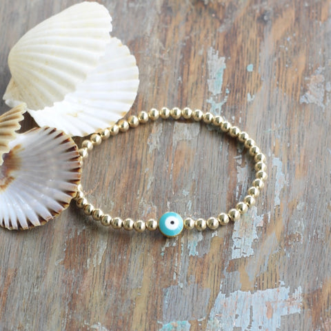 14 Kt Gold-Filled Bracelet with Blue Evil Eye