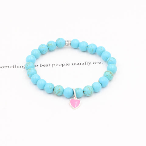 Children's Blue Magnesite Bracelet with Pink Heart
