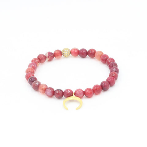 Faceted Red Agate Bracelet with Horn Charm