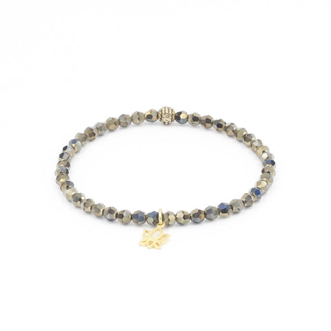 Gold Crystal Bracelet with Lotus Charm