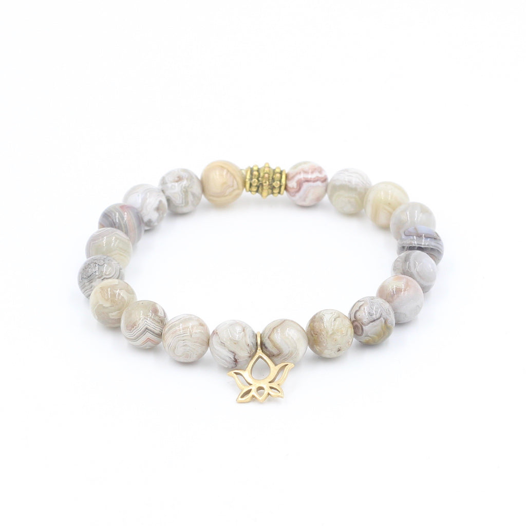 Bamboo Agate Bracelet with Lotus