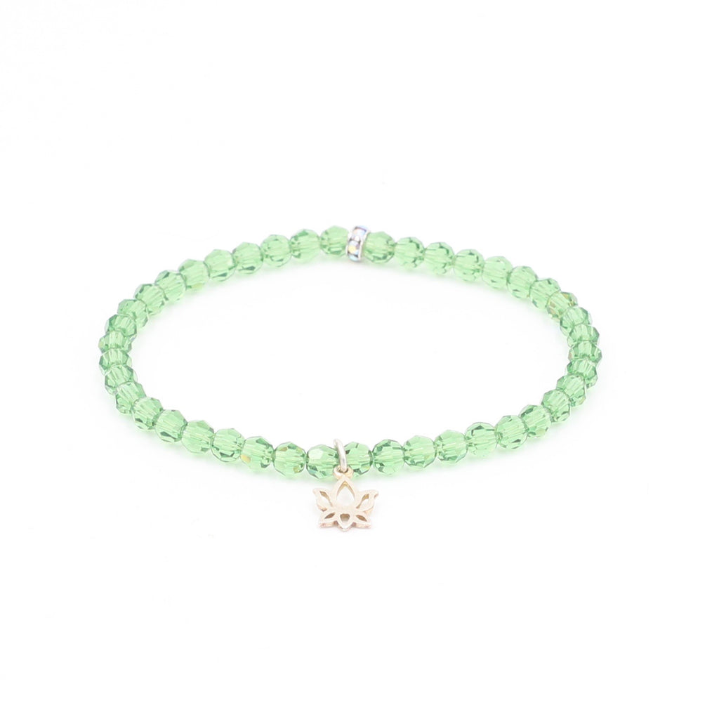 Green Crystal Bracelet with Lotus Charm