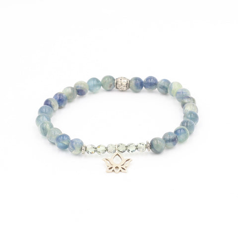 Blue Kyanite & Crystal Bracelet with Lotus