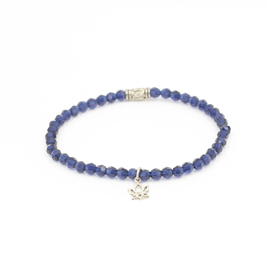 Dark Blue Crystal Bracelet with Lotus Charm