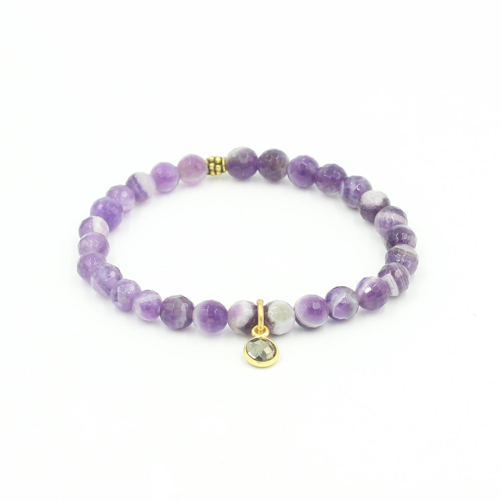 Faceted Dogtooth Amethyst Bracelet with Pyrite Charm