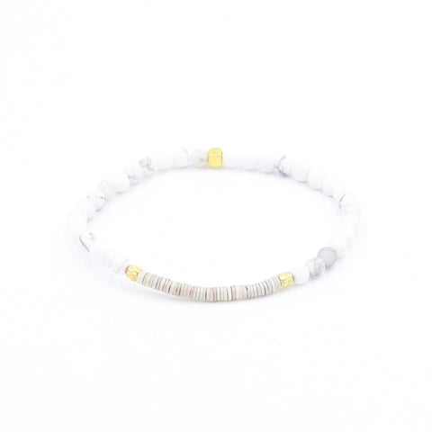 Tiny Howlite Bracelet with Shell Heishi