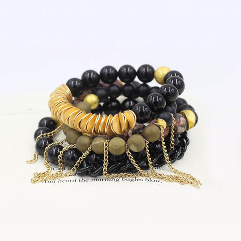 Susan Balaban Designed Healing Bracelet - These black and gold bracelets are made of lava stone, leopard jasper, druzy, tourmaline for fire, motivation, moving forward.