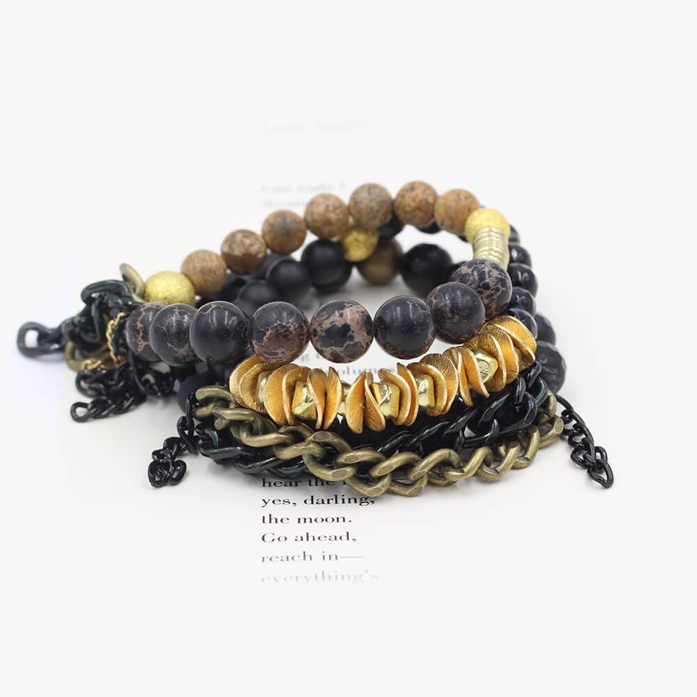 Susan Balaban Designed Healing Bracelet - These black and gold bracelets feature lava stone, jasper & tourmaline for good luck, expansion, manifesting.