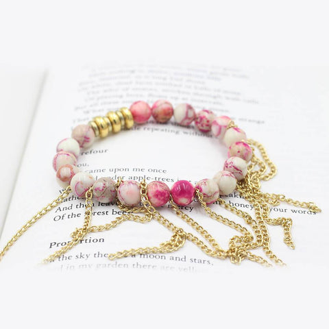 Susan Balaban Designed Healing Bracelet - This pink jasper healing yoga bracelet with fringe for inspiration and energy.