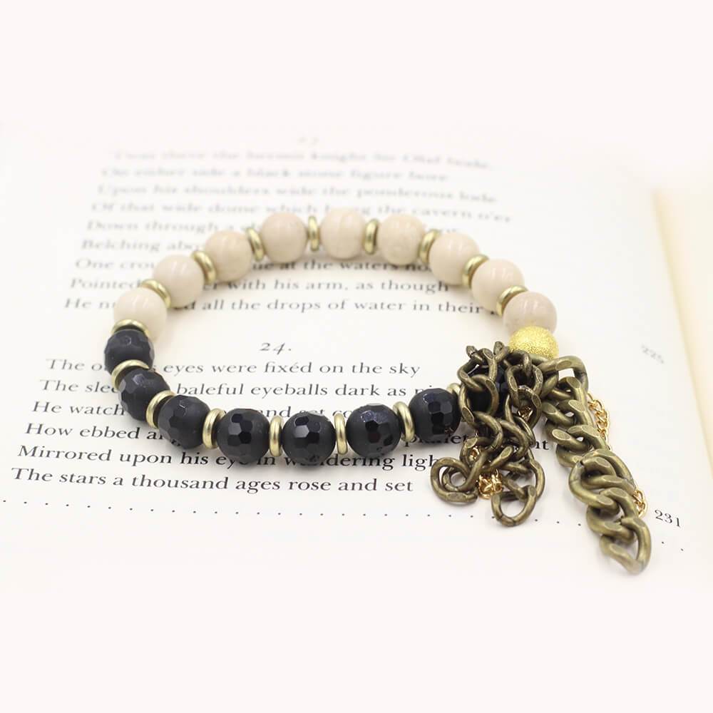 Susan Balaban Designed Healing Bracelet - This riverstone and faceted agate black healing yoga bracelet if for balance, clarity.