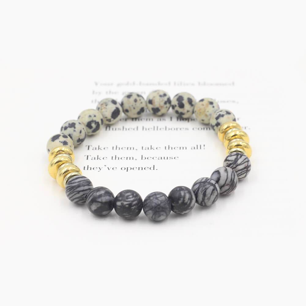 Susan Balaban Designed Healing Bracelet - This black and white healing yoga bracelet with jasper and silkstone is for self-expression and clarity.