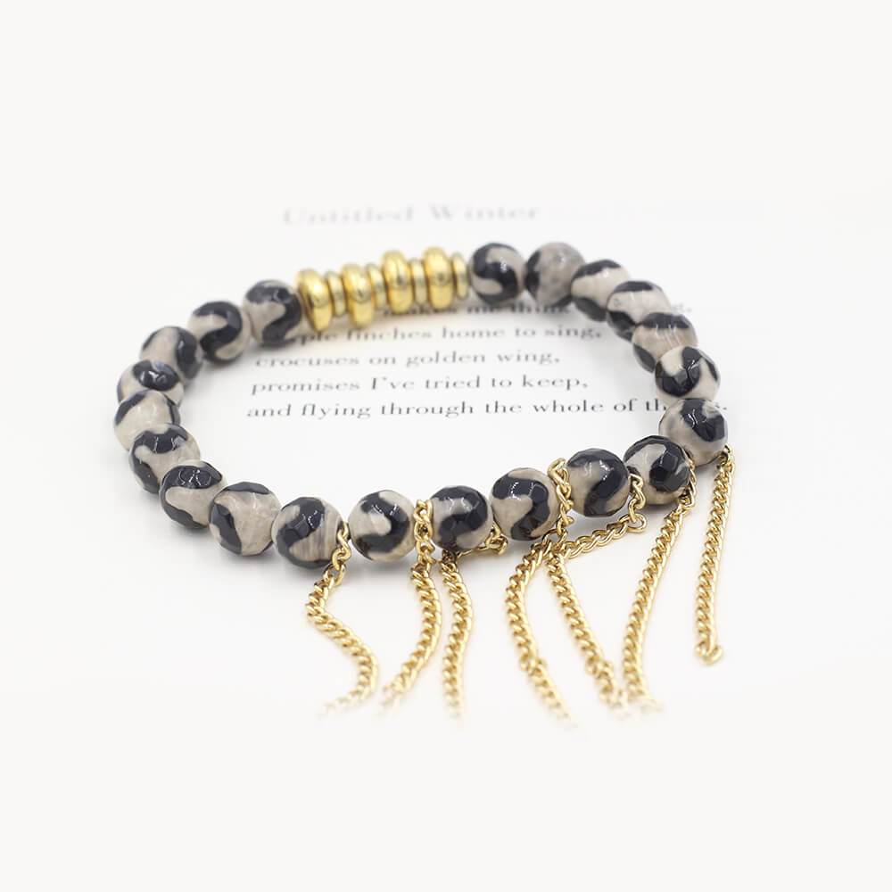 Susan Balaban Designed Healing Bracelet - This black and white healing yoga bracelet is made of tibetan agate for transformation and courage.