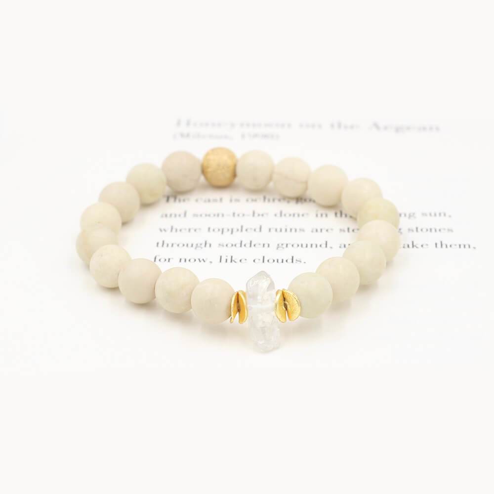 Susan Balaban Designed Healing Bracelet - This cream healing yoga bracelet with crystal is for calm, insight, meditation.
