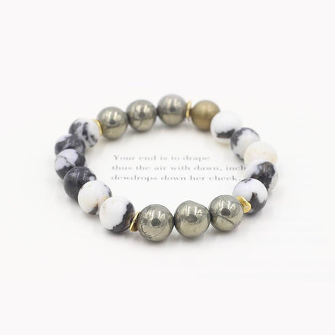 Susan Balaban Designed Healing Bracelet - This black and white healing yoga bracelet is made of zebra jasper and pyrite for balance and centering.